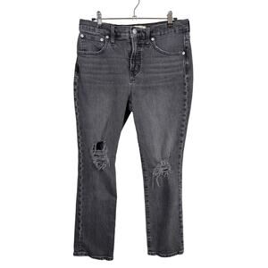 Madewell Perfect Vintage Jeans Womens 28P Black Straight High Rise Distressed